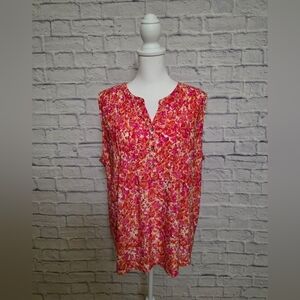Orange Smocked Notched Collar Blouse